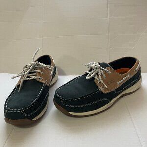 EUC Rockport Works Sailing Club Steel Toe Boat Shoes RK670 Blue/Tan Women's 11W